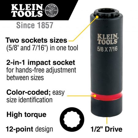 Klein Tools 2-in-1 Impact Socket, 12-Point, 5/8 and 7/16-Inch 66012